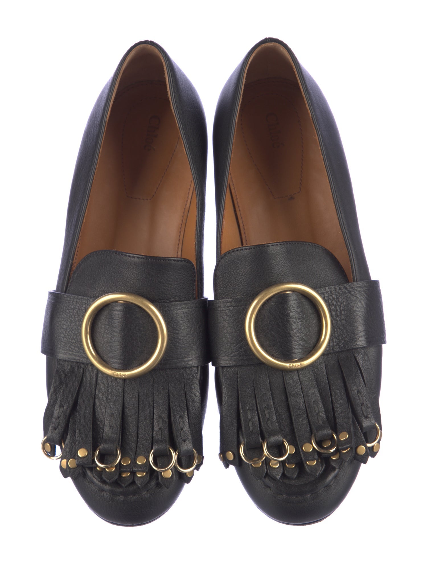Chloé Leather Studded Accents Loafers